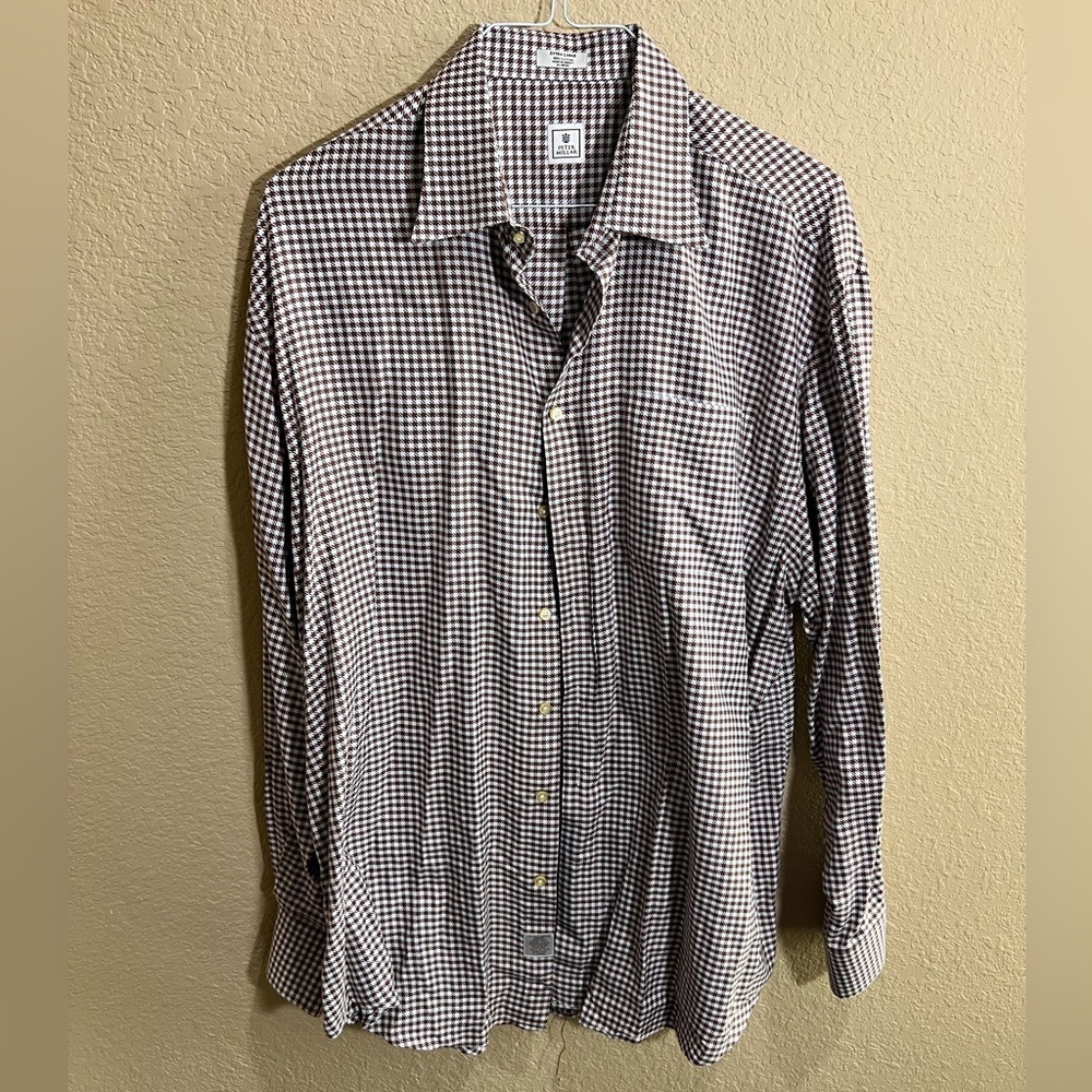 Peter Millar Black and White Houndstooth Button Down Shirt